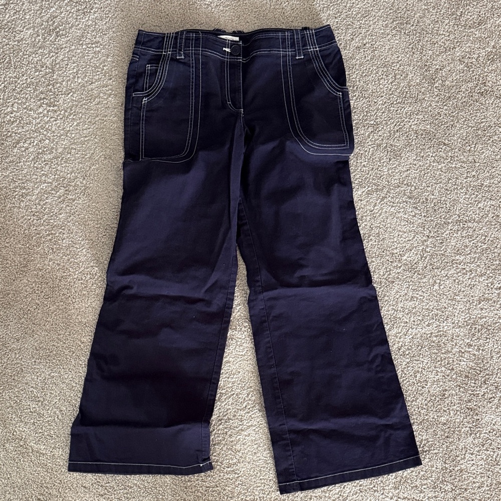LOFT Navy Wide-Leg Jeans with Contrast Stitching